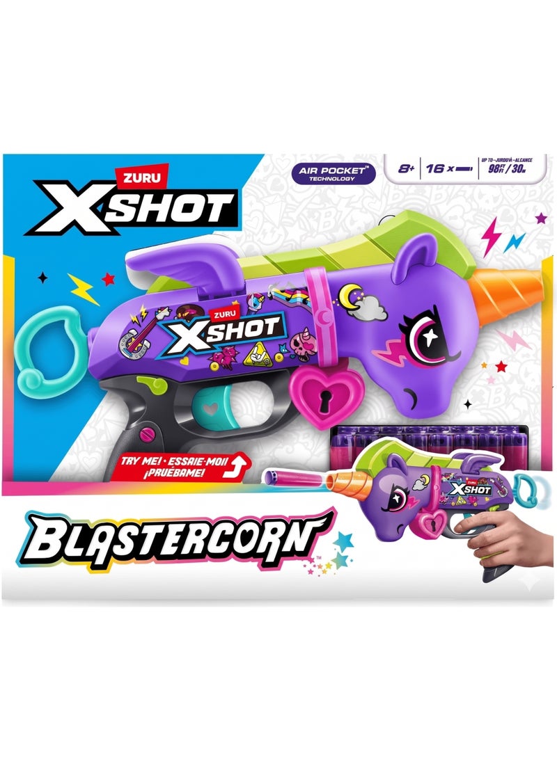ZURU XSHOT Blastercorn Dark Unicorn Dart Blaster, Purple, Includes 16 Foam Darts