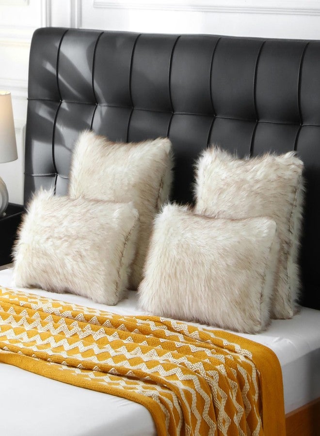 FUTEI Coffee White Decorative Throw Pillow Covers 18x18 Inch Set of 2,Soft Fluffy Faux Fox Fur Textured Cushion Case,Modern Home Decor for Couch Living Room - Image 5