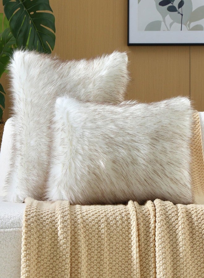 FUTEI Coffee White Decorative Throw Pillow Covers 18x18 Inch Set of 2,Soft Fluffy Faux Fox Fur Textured Cushion Case,Modern Home Decor for Couch Living Room - Image 4