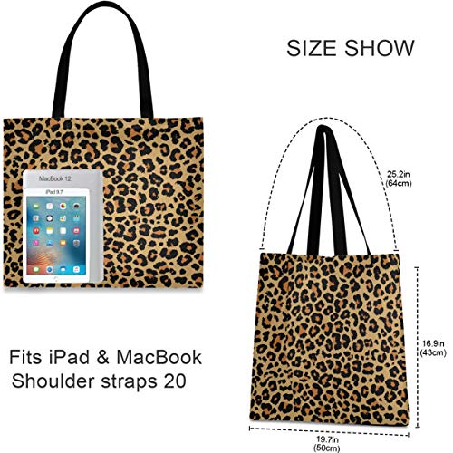 visesunny Women's Large Canvas Tote Shoulder Bag Leopard Grain Top Storage Handle Shopping Bag Casual Reusable Tote Bag for Beach,Travel,Groceries,Books - Image 2