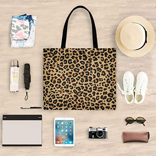 visesunny Women's Large Canvas Tote Shoulder Bag Leopard Grain Top Storage Handle Shopping Bag Casual Reusable Tote Bag for Beach,Travel,Groceries,Books - Image 5
