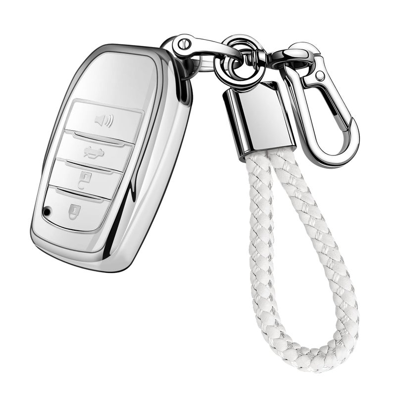 JOYEAR for Toyota Key Fob Cover with Key chain Compatible with 20252026 Camry 4Runner20192026 Land CruiserMirai20212026 Venza Hilux Grand Highlander Tundra BZ4XCorollaPriusSilverWhite - Image 3