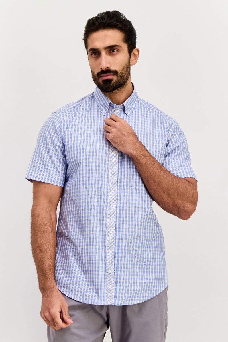 Tailorbyrd Men Regular Fit Checkered Short Sleeves Casual Shirt, White - Image 1