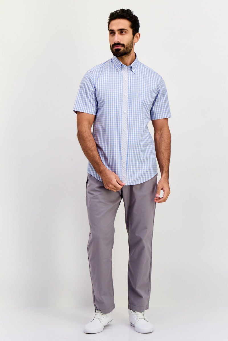 Tailorbyrd Men Regular Fit Checkered Short Sleeves Casual Shirt, White - Image 3