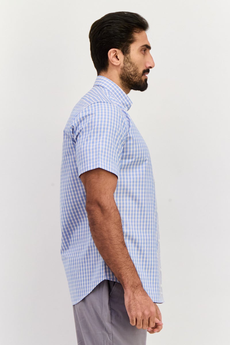 Tailorbyrd Men Regular Fit Checkered Short Sleeves Casual Shirt, White - Image 2