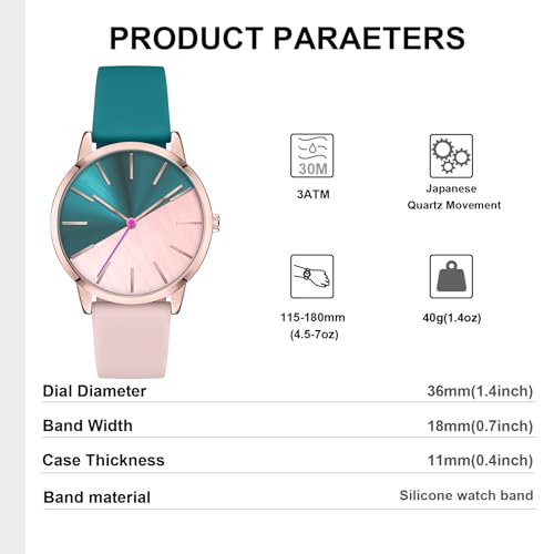 Bisley Women's Rose Gold Watch Pink and Green Silicone Strap Three Hand Analog Watch - Image 5