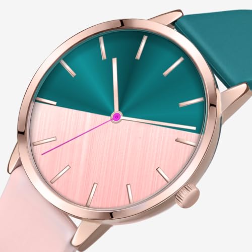Bisley Women's Rose Gold Watch Pink and Green Silicone Strap Three Hand Analog Watch - Image 2