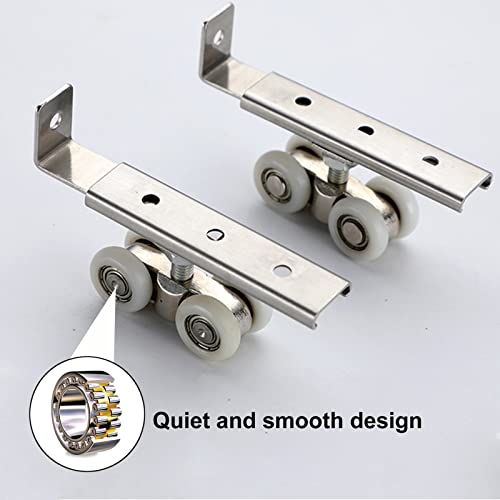 AWEN 2pcs 4-Wheel Metal Sliding Track Wheel Set Hanger Ball Bearing Pulley Kit for Wardrobe Closet Barn Door(Wheel 19mm/0.75") - Image 5