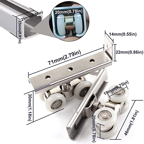 AWEN 2pcs 4-Wheel Metal Sliding Track Wheel Set Hanger Ball Bearing Pulley Kit for Wardrobe Closet Barn Door(Wheel 19mm/0.75") - Image 2
