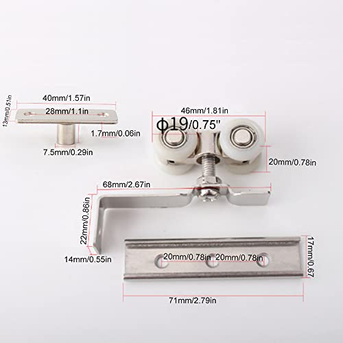 AWEN 2pcs 4-Wheel Metal Sliding Track Wheel Set Hanger Ball Bearing Pulley Kit for Wardrobe Closet Barn Door(Wheel 19mm/0.75") - Image 3