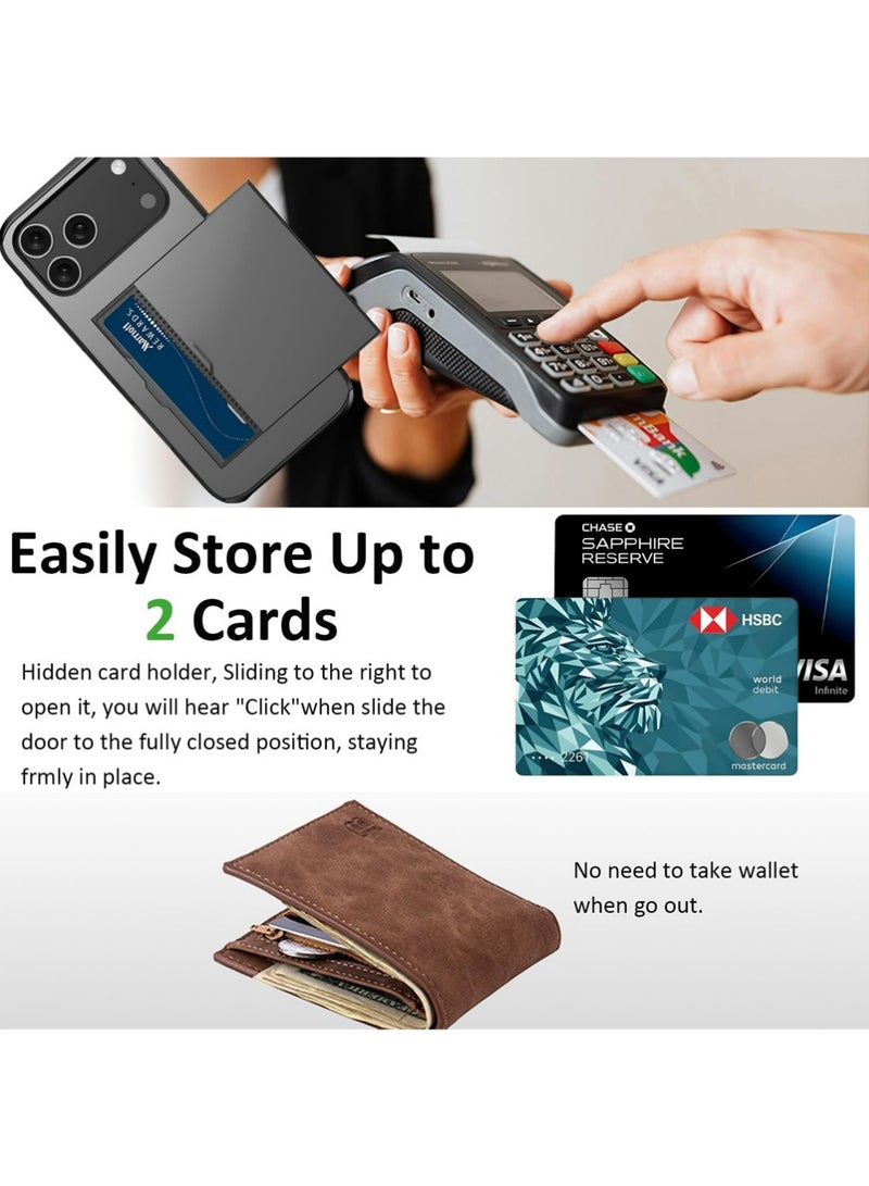 بولوز لـ iPhone 17 Pro Case مع حامل بطاقة الائتمان [مخزن 2 بطاقات] ، غطاء الشريحة في حالة المحفظة طبقة مزدوجة غطاء المطاط الصلب للكمبيوتر الشخصي حالة الهاتف لـ iPhone 17 Pro 6.3 - Image 2