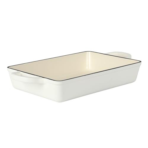 Crock-Pot Artisan 13" Enameled Cast Iron Lasagna Pan – Matte Linen White, Durable Oven Safe Bakeware - Image 1