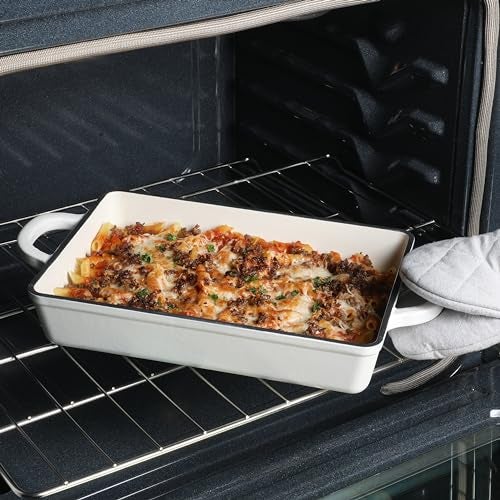 Crock-Pot Artisan 13" Enameled Cast Iron Lasagna Pan – Matte Linen White, Durable Oven Safe Bakeware - Image 3