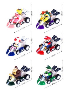 General 6-Pack Mini Mario Kart Pull Back Car Cake Decorating Character Playset (2" ) - Kids Birthday Party Cake Decorating Supplies  - Image 2