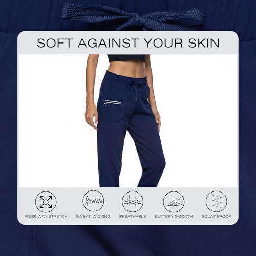 Haowind Joggers for Women with Pockets Elastic Waist Workout Sport Gym Pants Comfy Lounge Yoga Running Pants(Navy Blue XL) - Image 3