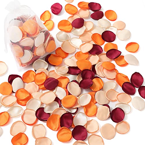 Serwalin 500Pcs Silk Rose Petals Flower Petals for Weddings Burgundy Gold White Petals Fake Orange Petals for Aisle Flower Girl Basket Bridal Shower Table Decor 4 Color Mixes