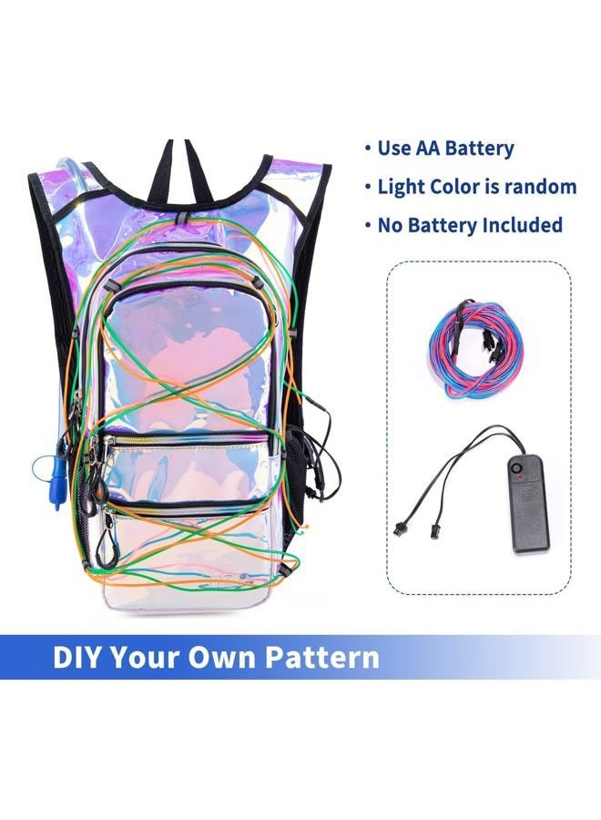 Mubasel Gear Hydration Backpack Pack with Cool Lights, 2L Water Bladder, Lightweight Bag for Running, Hiking, Bike, Climbing, Music Festival Essential, and Rave (Holographic-Purple) - Image 3