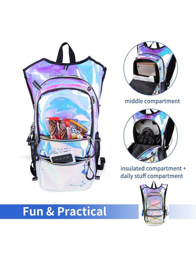 Mubasel Gear Hydration Backpack Pack with Cool Lights, 2L Water Bladder, Lightweight Bag for Running, Hiking, Bike, Climbing, Music Festival Essential, and Rave (Holographic-Purple) - Image 4
