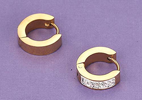 KARAY Stainless Steel Womens Mens Hoop Earrings Huggie Earrings CZ Piercings Hypoallergenic 18G (1pait Gold) - Image 4