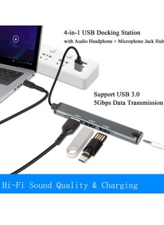Y&D USB Hub 4-in-1 Docking Station with 3.5 mm Audio Headphone Microphone Jack Adapter 3.0 Multiport Allocator for Laptop Phone  - Image 2