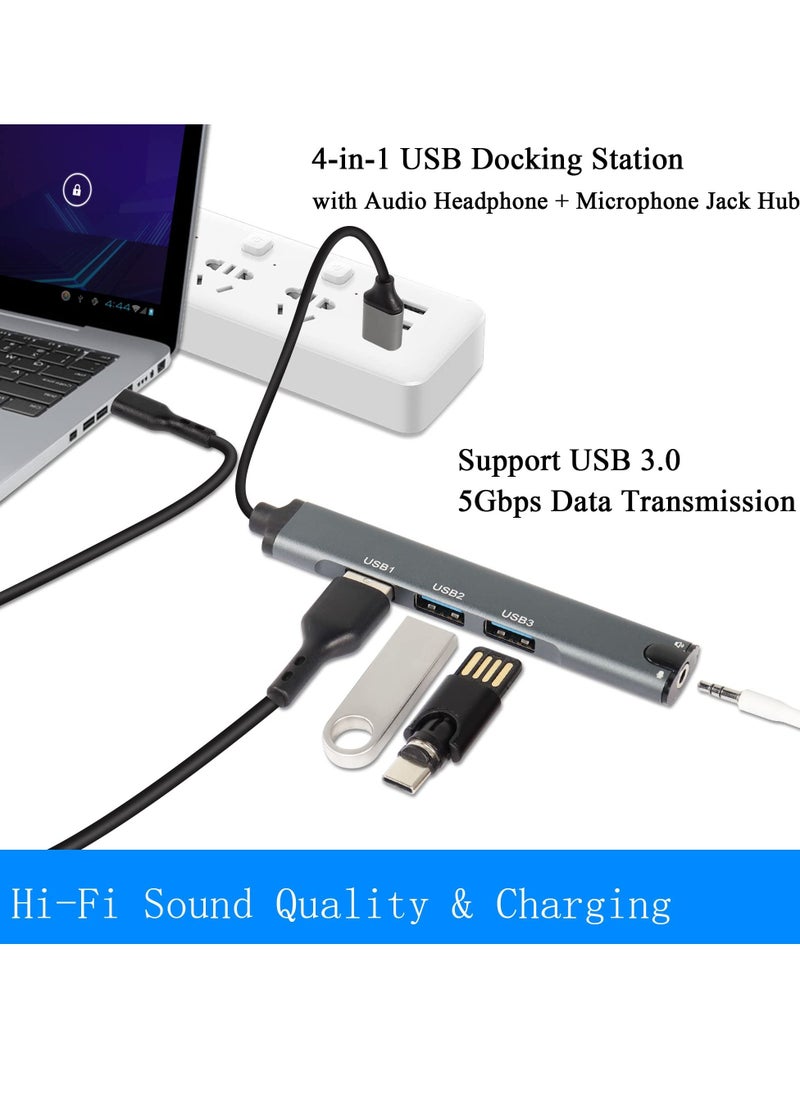 Y&D - USB Hub 4-in-1 Docking Station with 3.5 mm Audio Headphone Microphone Jack Adapter 3.0 Multiport Allocator for Laptop Phone - Image 1