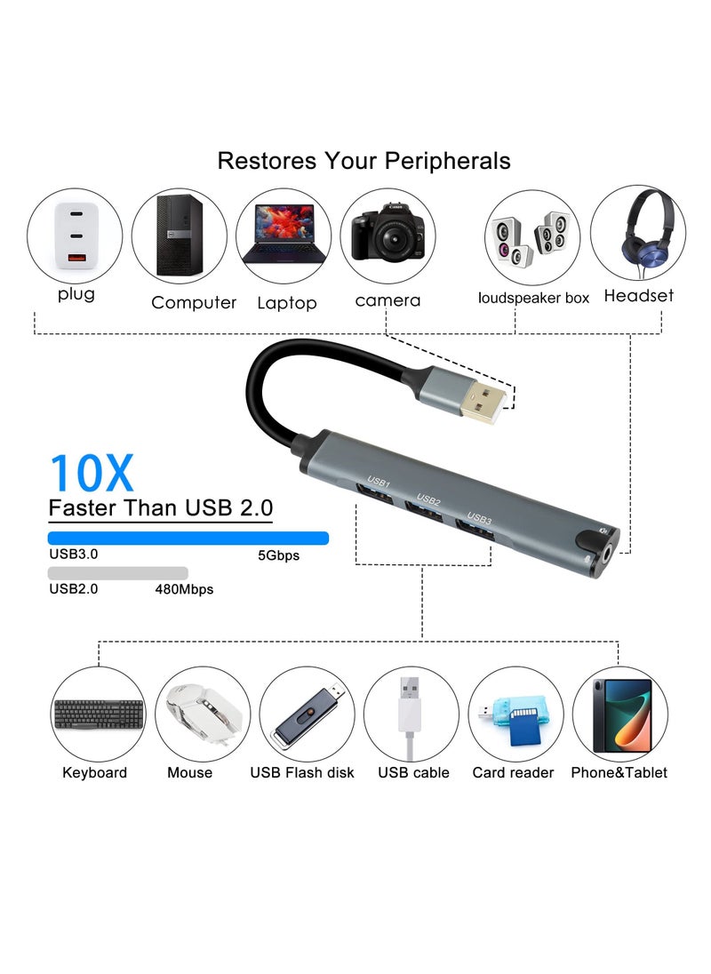 Y&D - USB Hub 4-in-1 Docking Station with 3.5 mm Audio Headphone Microphone Jack Adapter 3.0 Multiport Allocator for Laptop Phone - Image 1
