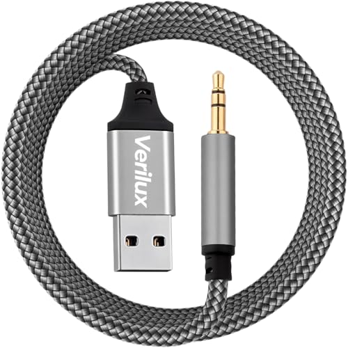 Verilux® USB A to 3.5 mm Aux Cable, 2M/6.6FT 3.5 mm TRS Audio Cord Jack to UBS A Nylon Braided Stereo AUX Cable for Speakers, Car Stereo, Headphones, Laptop, PS5/PS4, Windows & More - Image 1