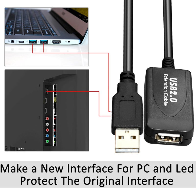 5M Active USB 2.0 M to F USB Extension Cable,Gold-Plated AWG24+28 & Aluminum Platinum layer, B96 Braided Foot Core Wire, Minimum 4.5V - Compatible with Printer|Camera|Webcam|Hard Drive - Image 5