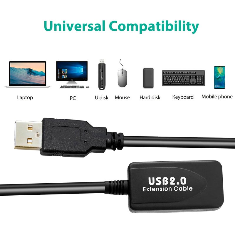 5M Active USB 2.0 M to F USB Extension Cable,Gold-Plated AWG24+28 & Aluminum Platinum layer, B96 Braided Foot Core Wire, Minimum 4.5V - Compatible with Printer|Camera|Webcam|Hard Drive - Image 4