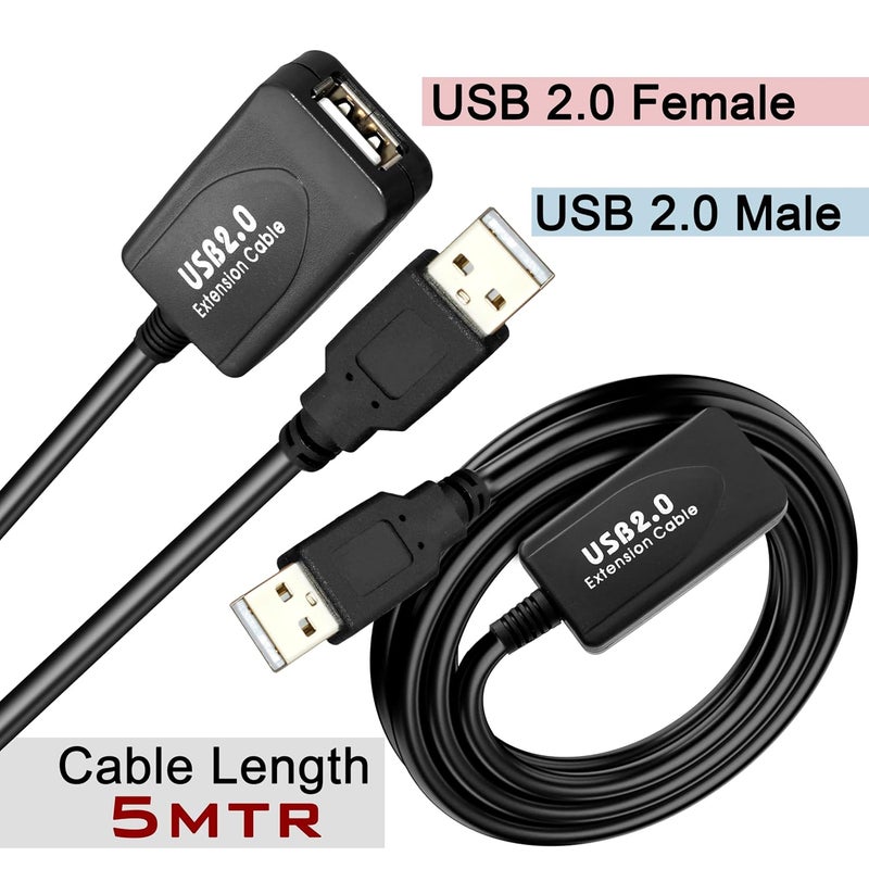 5M Active USB 2.0 M to F USB Extension Cable,Gold-Plated AWG24+28 & Aluminum Platinum layer, B96 Braided Foot Core Wire, Minimum 4.5V - Compatible with Printer|Camera|Webcam|Hard Drive - Image 2