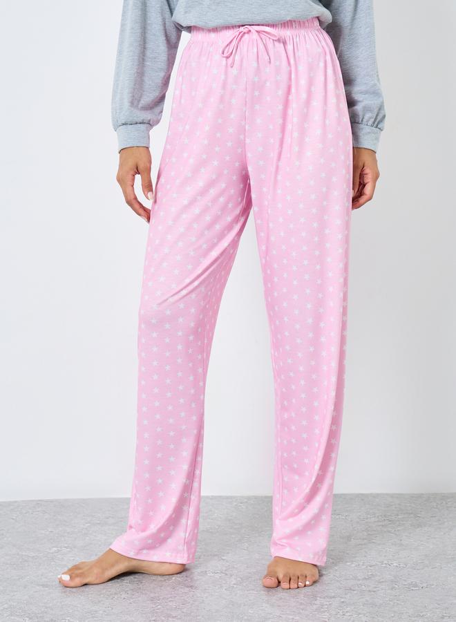 Styli V Neck Wellness Slogan Print T-Shirt and Star Pyajama Set - Image 5