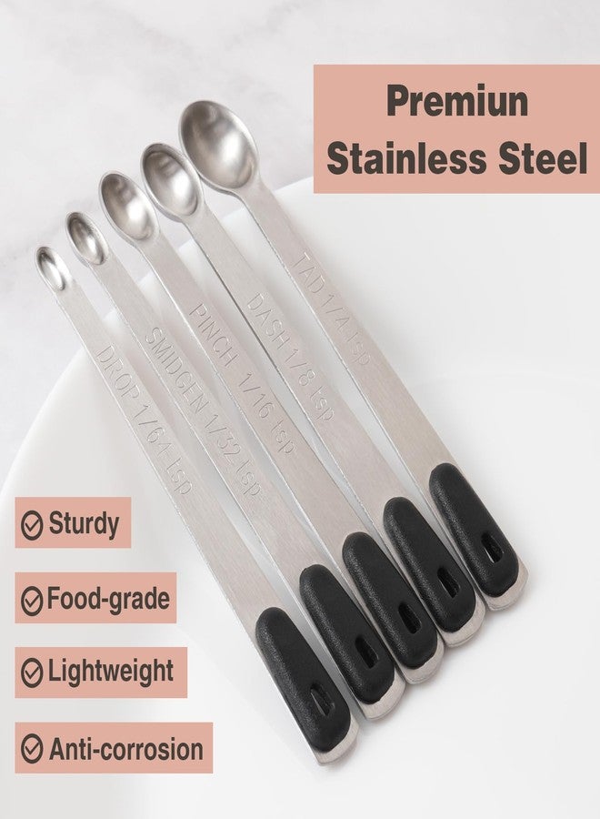 BERYLER® Measuring Spoons Set of 5, Tiny Stainless Steel Measuring Spoons with Black Silicone Handle, Small Measuring Spoon 1/64, 1/32, 1/16, 1/8, 1/4 tsp, Teaspoon for Dry or Liquid Ingredients - Image 3