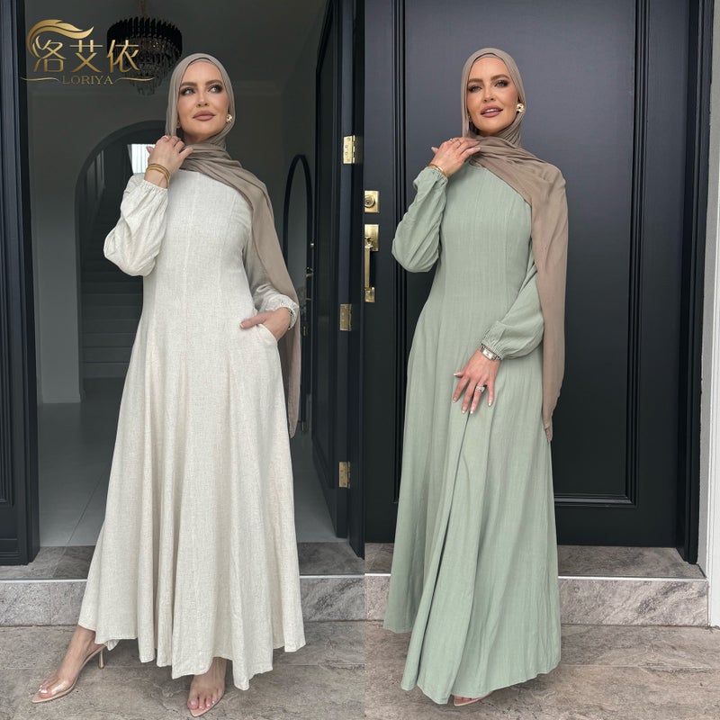 Loriya Waist-Cinching Flared Long-Sleeve Dress with Elastic Cuffs - Loriya 5  Flowers - Image 2