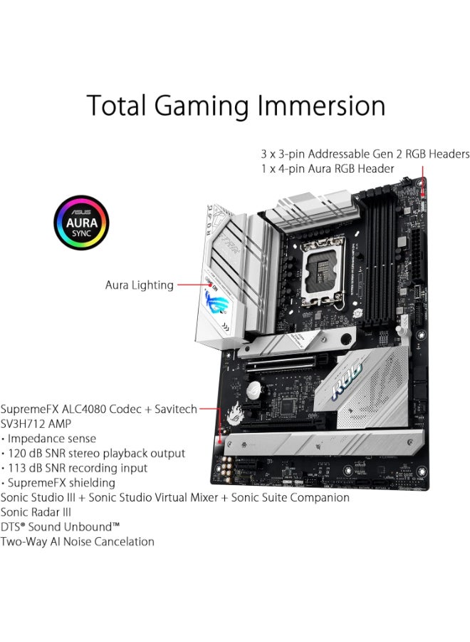 Asus ROG Strix B760-A Gaming WiFi D4 Intel B760 (13th and 12th Gen) LGA1700 white ATXmotherboard, 12+1 power stages, DDR4, PCIe 5.0, three M.2slots, WiFi 6E, USB 3.2 Gen 2x2 Type-C, and Aura Sync RGB - Image 5