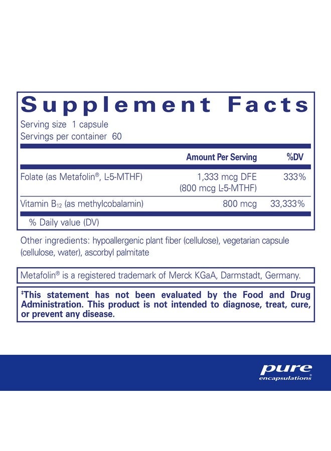 Pure Encapsulations B12 Folate ; Energy Supplement To Support Nerves* ; 60 Capsules - Image 3