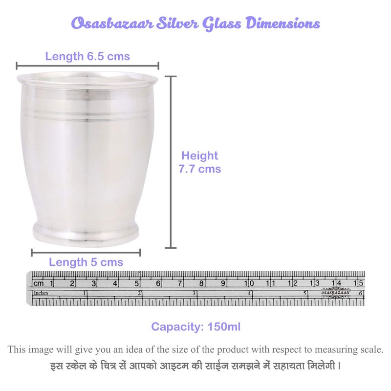 Osasbazaar Pure Silver Glass Tumbler Curved Design 9799 BIS Hallmarked Pack of 1 150 ml - Image 4