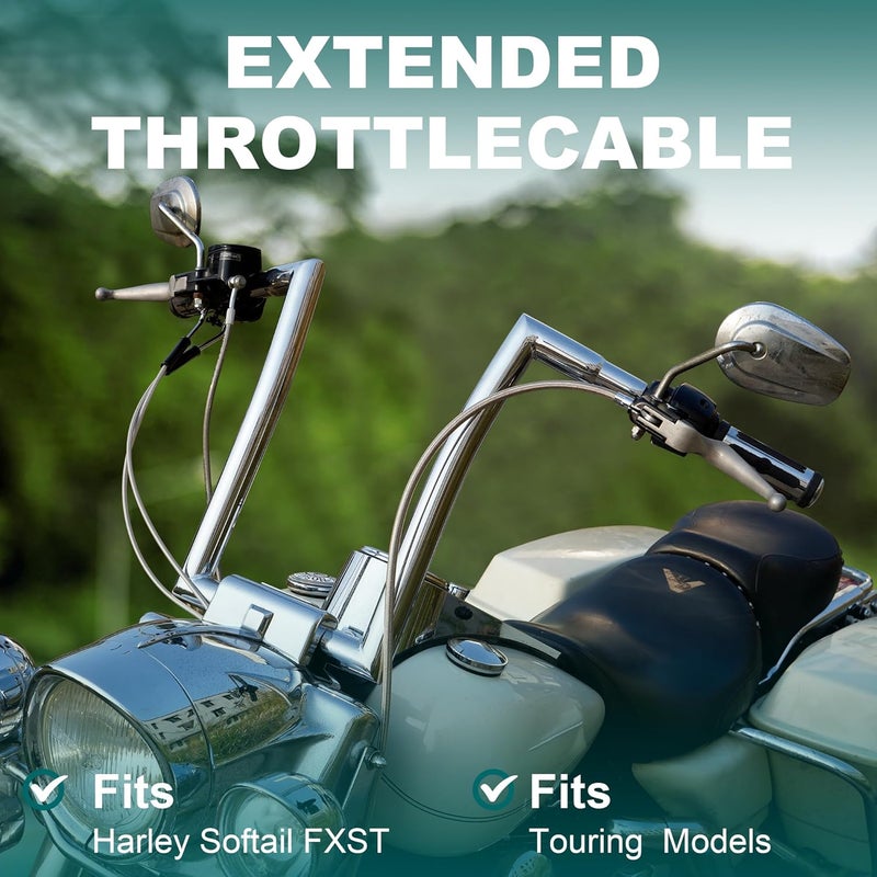 MoKitDora 51.9" Stainless Steel Braided Throttle Idle Cable Set for Harley 2000-2006 - Image 2