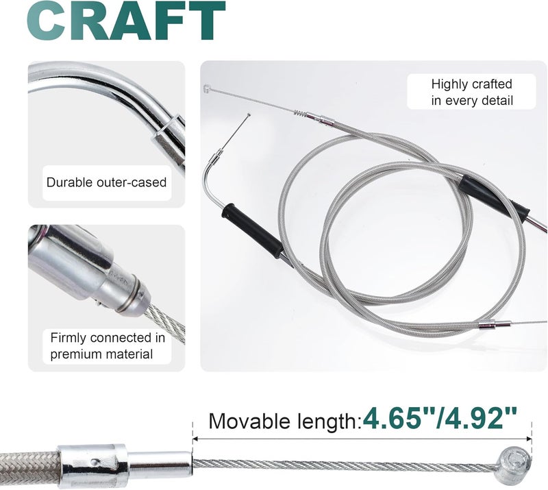 MoKitDora 51.9" Stainless Steel Braided Throttle Idle Cable Set for Harley 2000-2006 - Image 3