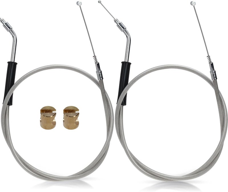 MoKitDora 51.9" Stainless Steel Braided Throttle Idle Cable Set for Harley 2000-2006 - Image 1