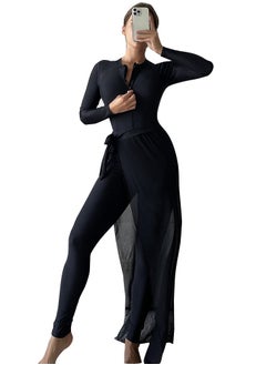 Al Aoyama Women's One Piece Zip Front Rash Guard Swimsuit Built in Bra Swimwear Long Sleeve Long Leg Swimwear with UV Sun Protection  - Image 1