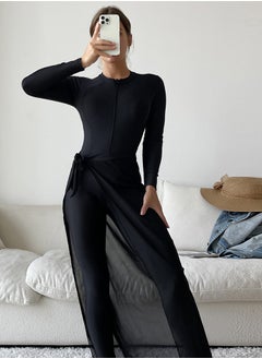 Al Aoyama Women's One Piece Zip Front Rash Guard Swimsuit Built in Bra Swimwear Long Sleeve Long Leg Swimwear with UV Sun Protection  - Image 4