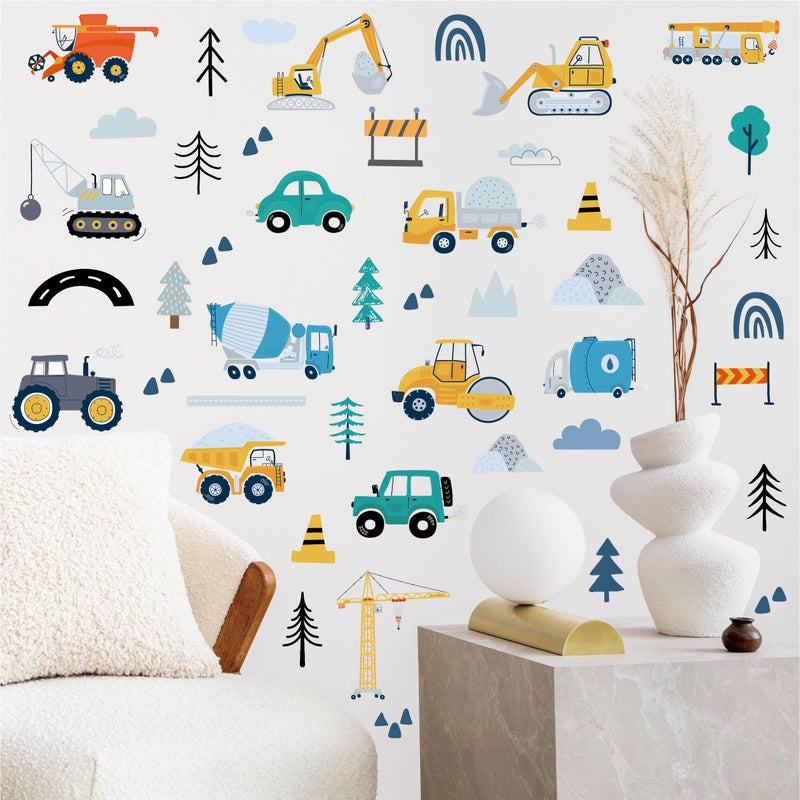 AOWDIAO Construction Vehicle Wall Decals â€“ 90Pcs Reusable Peel and Stick Vinyl Stickers for Kidsâ€™ Room, Nursery & Playroom â€“ Removable Truck Decoration for Boys & Toddlers - Image 4
