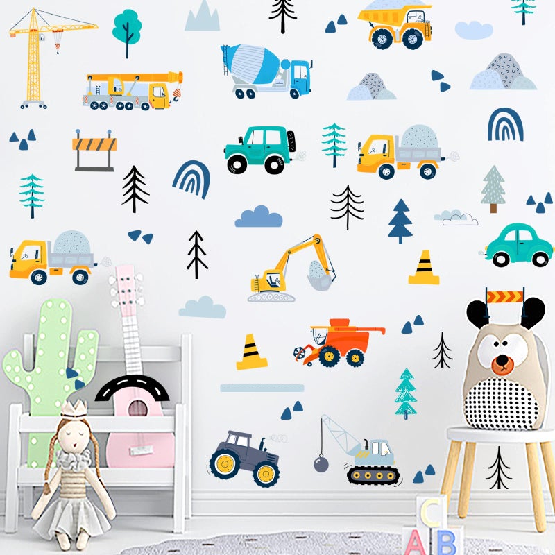 AOWDIAO Construction Vehicle Wall Decals â€“ 90Pcs Reusable Peel and Stick Vinyl Stickers for Kidsâ€™ Room, Nursery & Playroom â€“ Removable Truck Decoration for Boys & Toddlers - Image 5