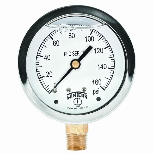 Winters Instruments Winters 2-1/2" Dial Size, Liquid Filled Industrial Pressure Gauge, Brass Internals, 304 Stainless Steel Case, Single Scale 0-160 psi, 1.5% Acc, 1/4" NPT Bottom Mount, Glycerin Filled Pressure Gauge - Image 1