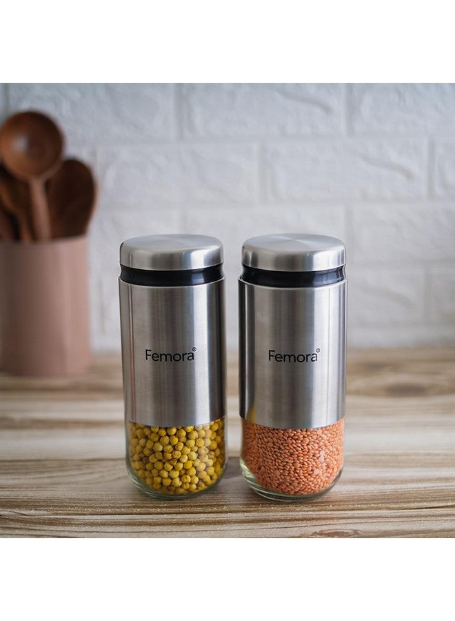Femora Kitchen Storage Jars Steel Body With See Through Bottom Jar, 900 ML, Pack of 2 - Image 2