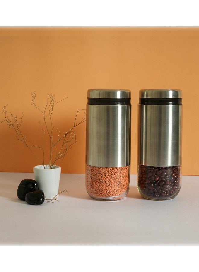 Femora Kitchen Storage Jars Steel Body With See Through Bottom Jar, 900 ML, Pack of 2 - Image 1