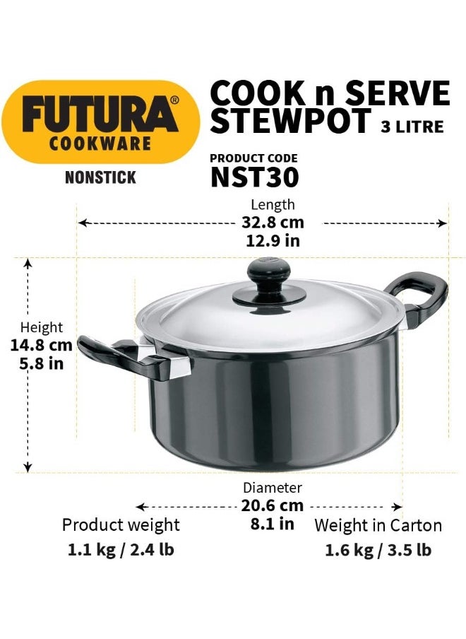 Hawkins Futura Nonstick Cook N Serve Stewpot With Steel Lid, 3 Litres, Black - pzsku/Z4AE759BC8AE247DA476BZ/45/_/1739211914/10c0a65c-c2ea-4131-8a04-928ef8166ae5