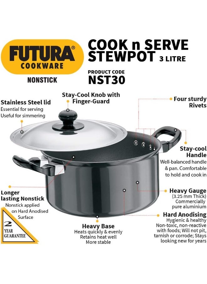 Hawkins Futura Nonstick Cook N Serve Stewpot With Steel Lid, 3 Litres, Black - pzsku/Z4AE759BC8AE247DA476BZ/45/_/1739211921/e15fc54e-e40e-405b-9264-f27748b78dc8