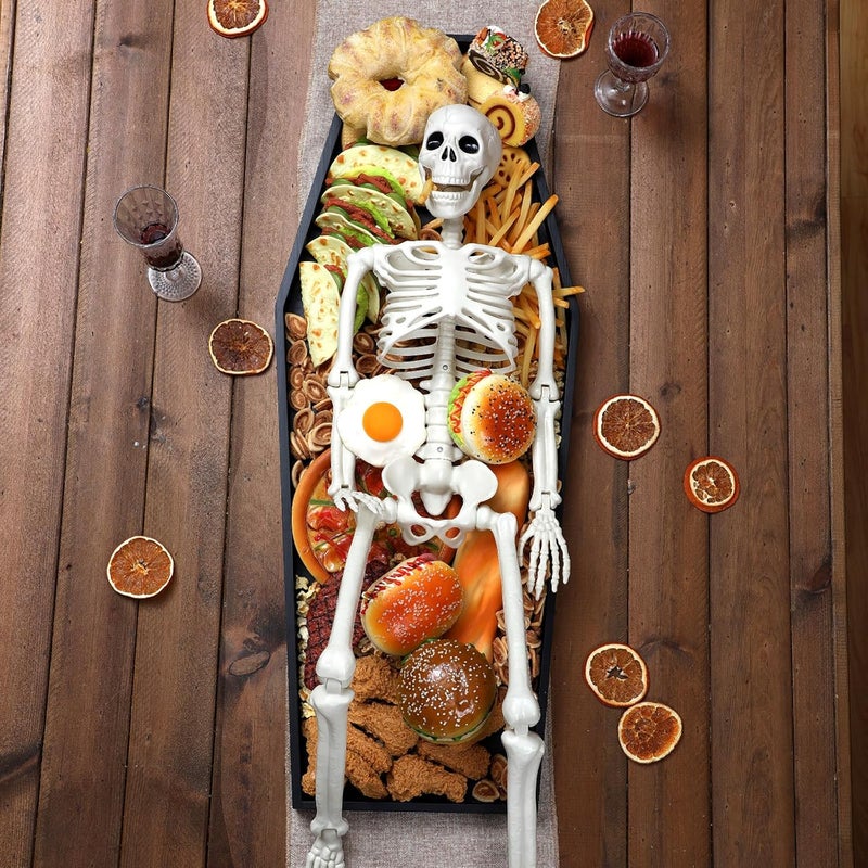 Seeloowy 32'' Extra Large Halloween Coffin Charcuterie Board with 36" Skeleton Wooden Coffin Serving Tray Board 3 ft Skeleton Spooky Gothic Home Decor for Halloween Party Gothic Accessories - Image 5