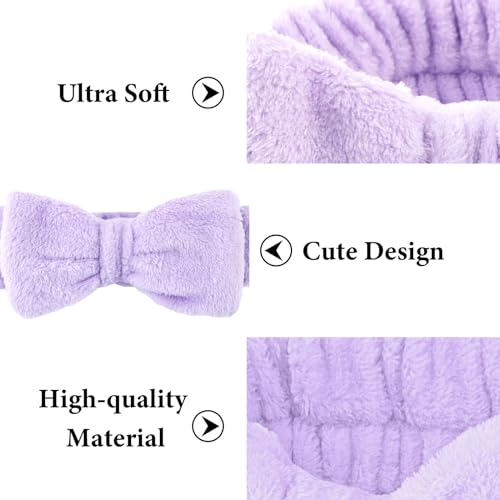AMCAMI Spa Headband for Washing Face, Makeup Headband Coral Fleece Non-Slip Hairlace for Women Fluffy Shower Hairbands Elastic Headwraps, Bow Hair Band 8PCS - Image 2